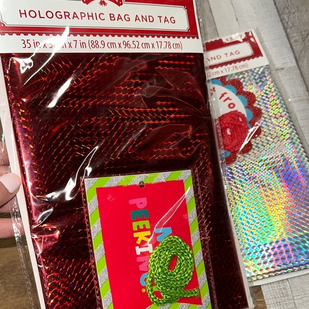 Set of two large holographic Christmas holiday gift bags new in package